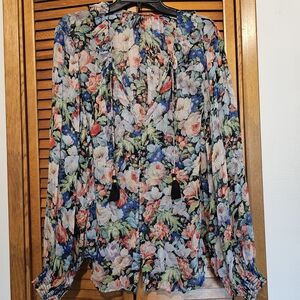 Anthropologie Floral Blouse - Blue, Pink, Green